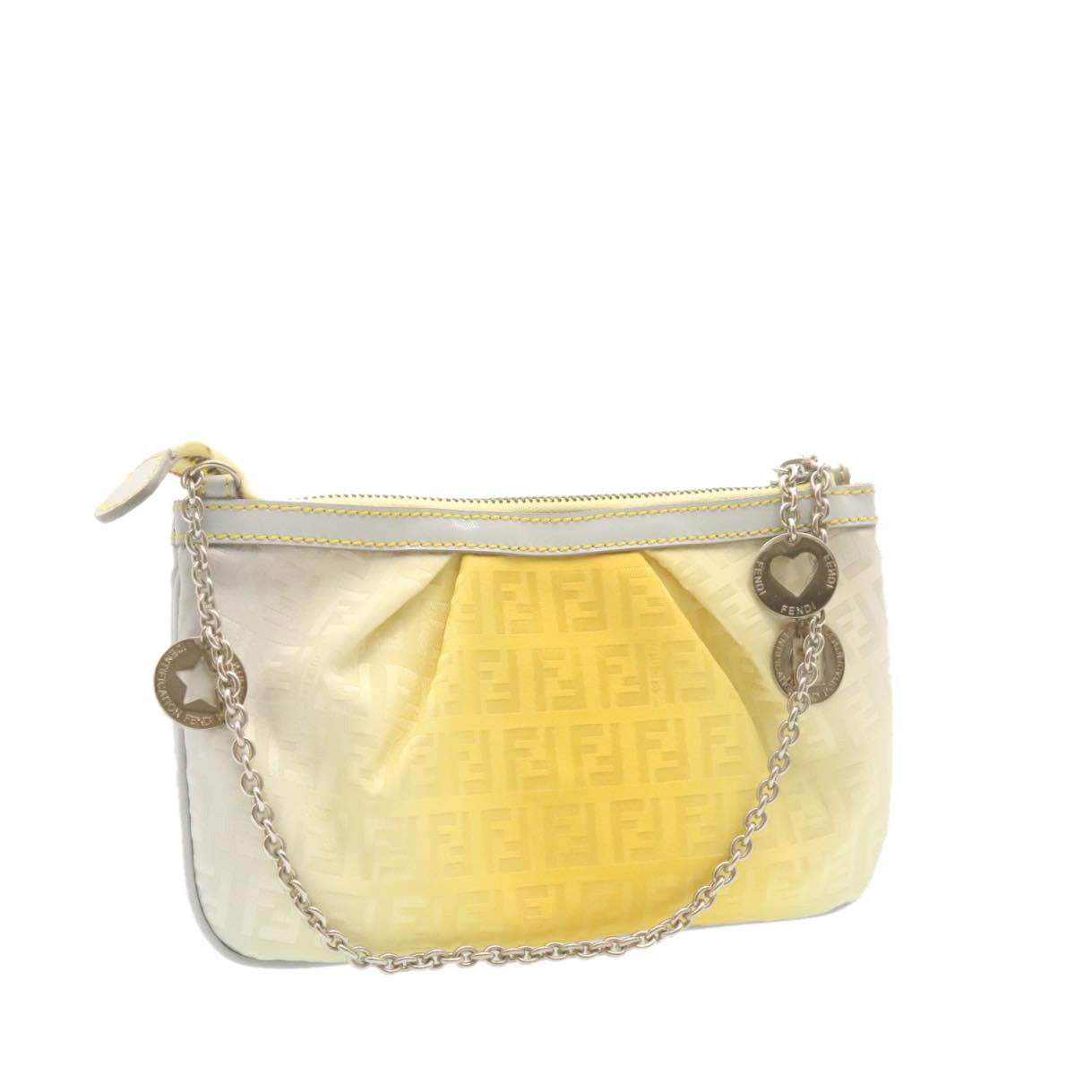 FENDI Zucchino Canvas Chain accessories Pouch Nylon Yellow am1038g