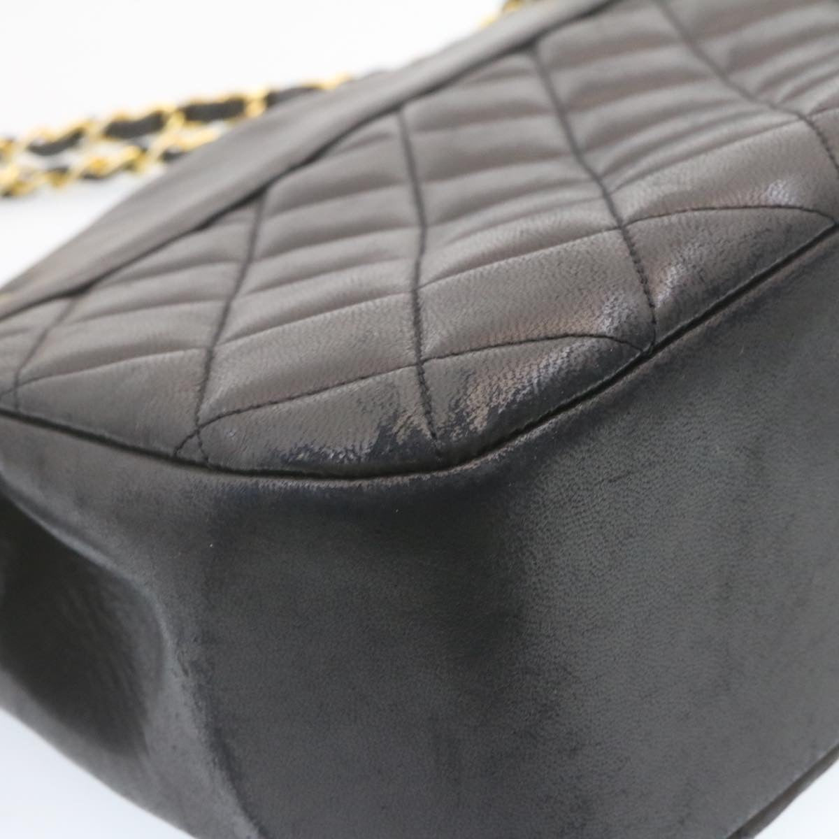 CHANEL Lamb Skin Matelasse Chain Shoulder Bag Black CC am1201gA