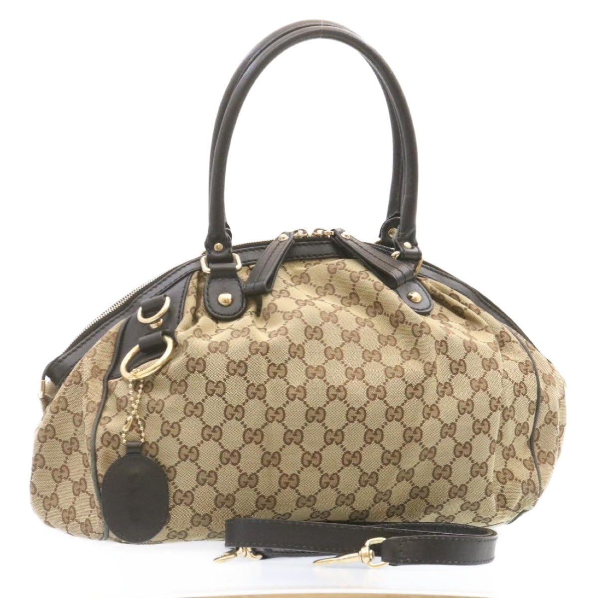 GUCCI GG Canvas Tote Bag 2way Beige Black am1226g