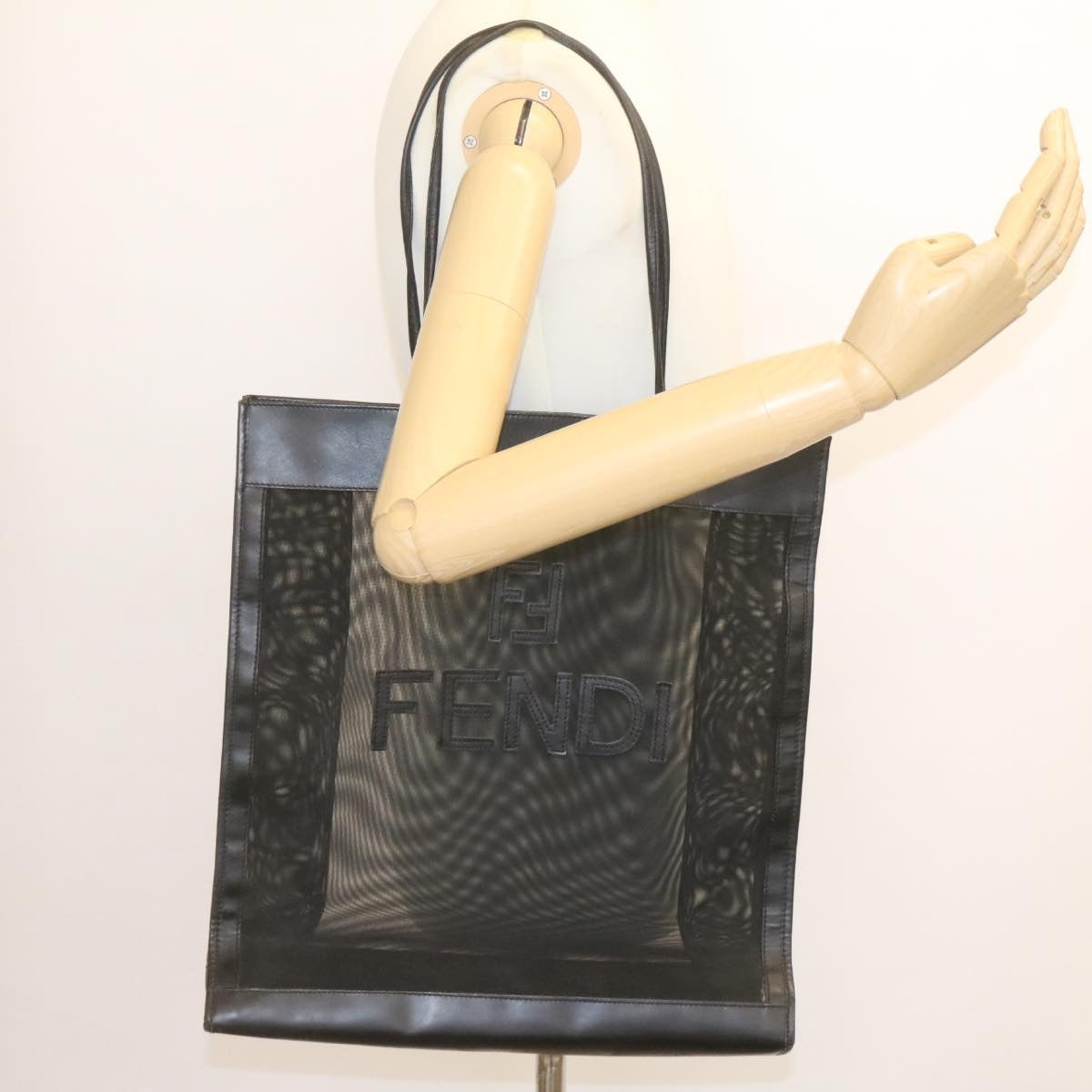 FENDI Tote Bag Nylon See-through mesh Black am1409g