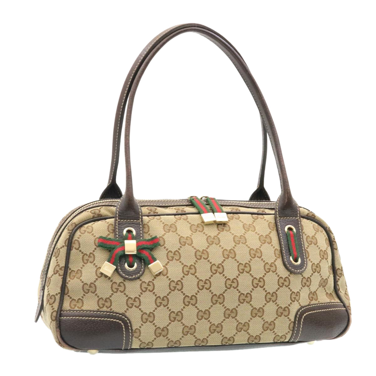 GUCCI GG Canvas Sherry Line Shoulder Bag Brown Red Green am1564g