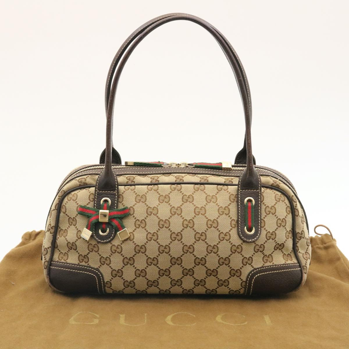GUCCI GG Canvas Sherry Line Shoulder Bag Brown Red Green am1564g