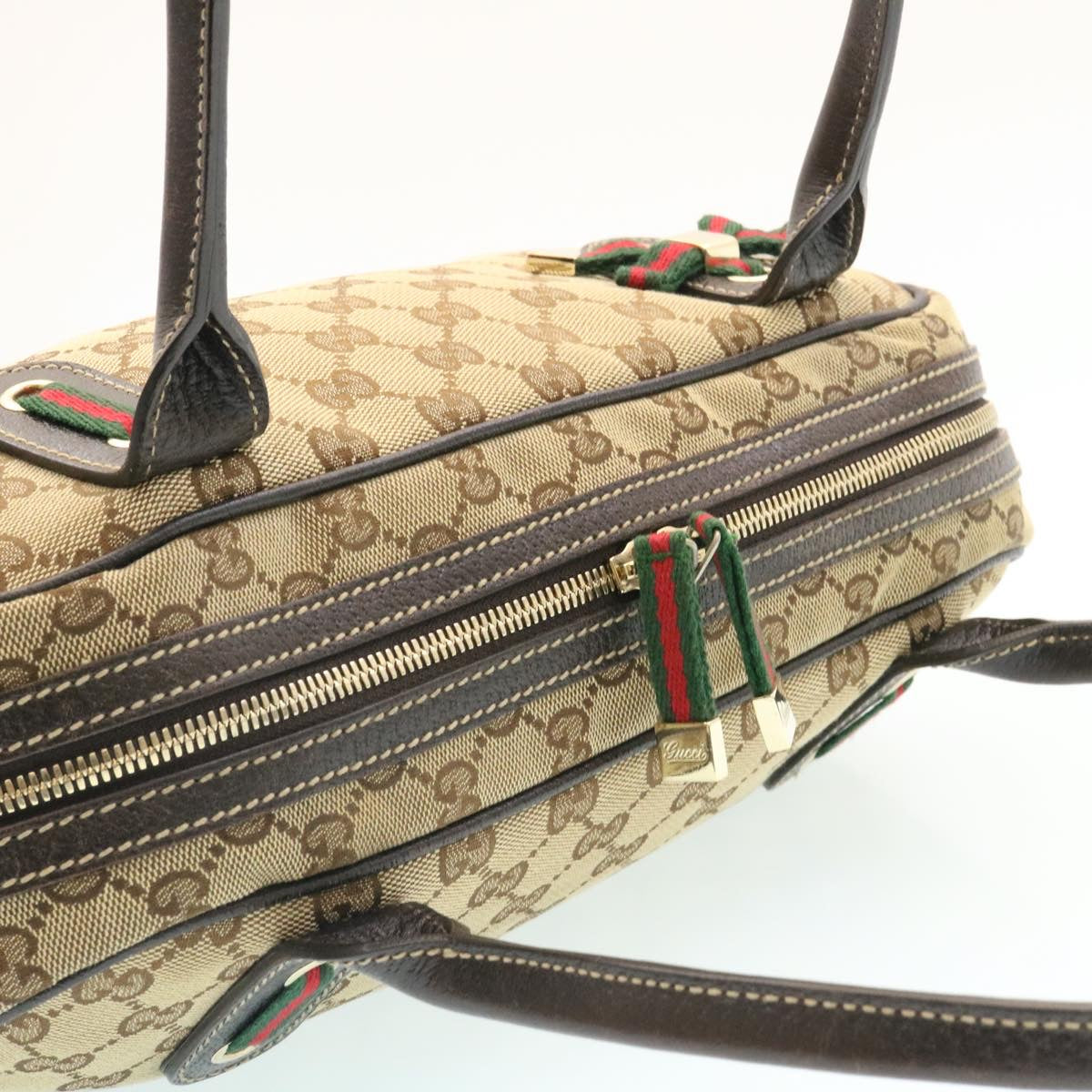 GUCCI GG Canvas Sherry Line Shoulder Bag Brown Red Green am1564g