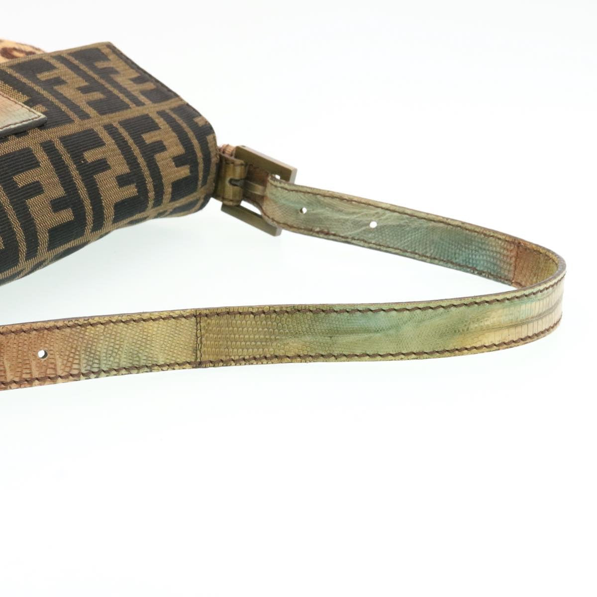 FENDI Zucca Canvas Leopard Mamma Baguette Shoulder Bag Brown Black am1632gA