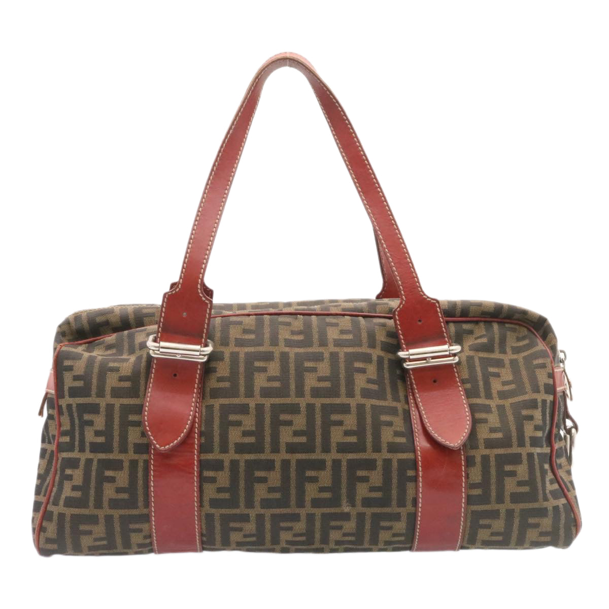 FENDI Zucca Canvas Boston Bag Brown Red am1732g
