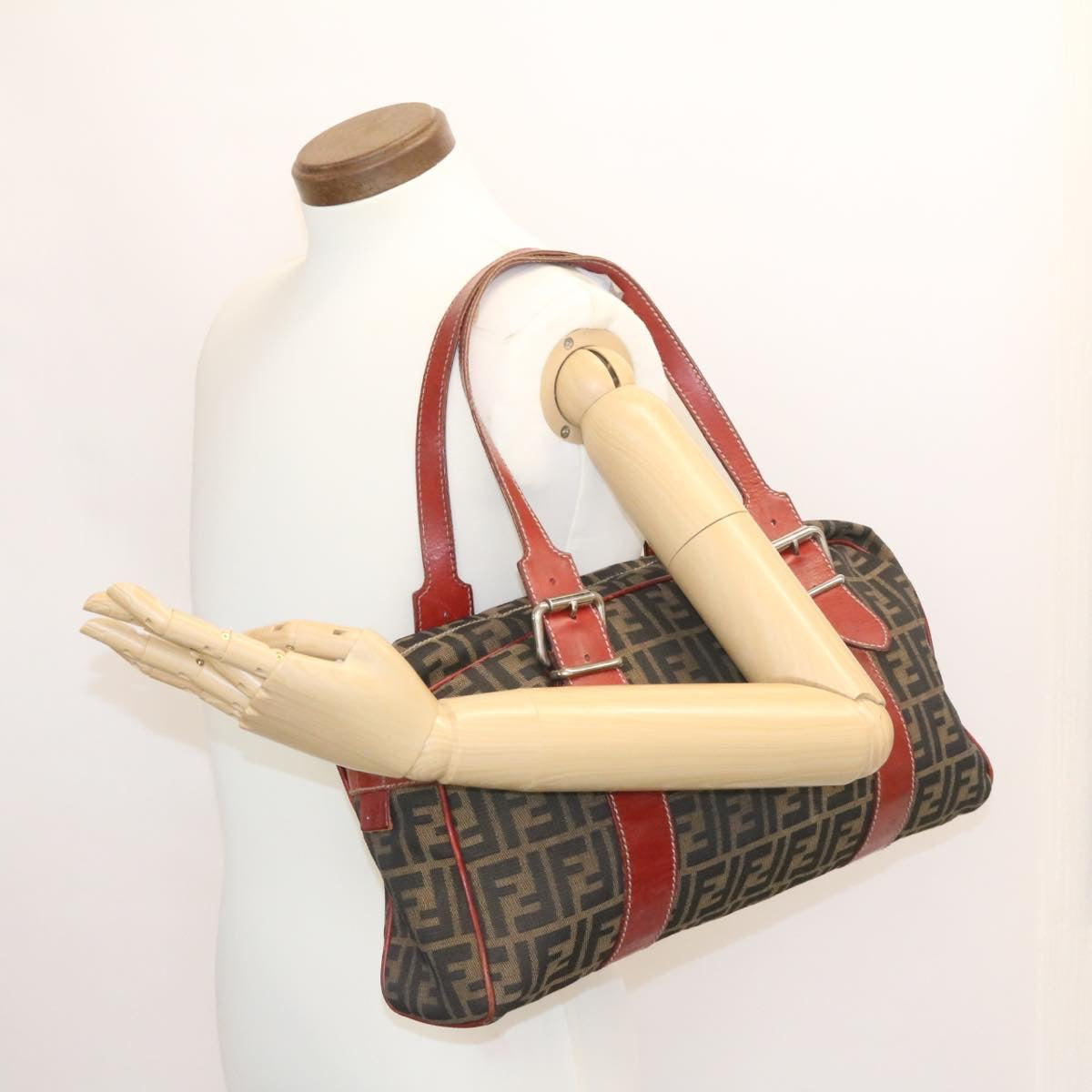 FENDI Zucca Canvas Boston Bag Brown Red am1732g