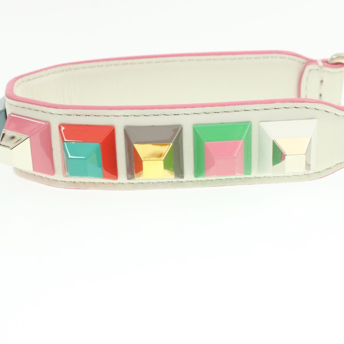 FENDI Shoulder Strap Leather White Multicolor am189g