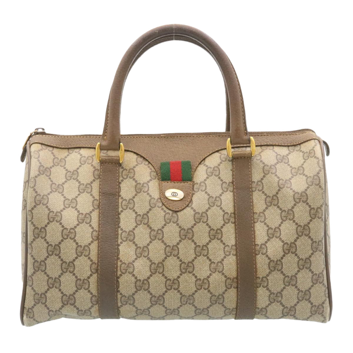 GUCCI Web Sherry Line GG Canvas Hand Bag Brown Red Green am2077g