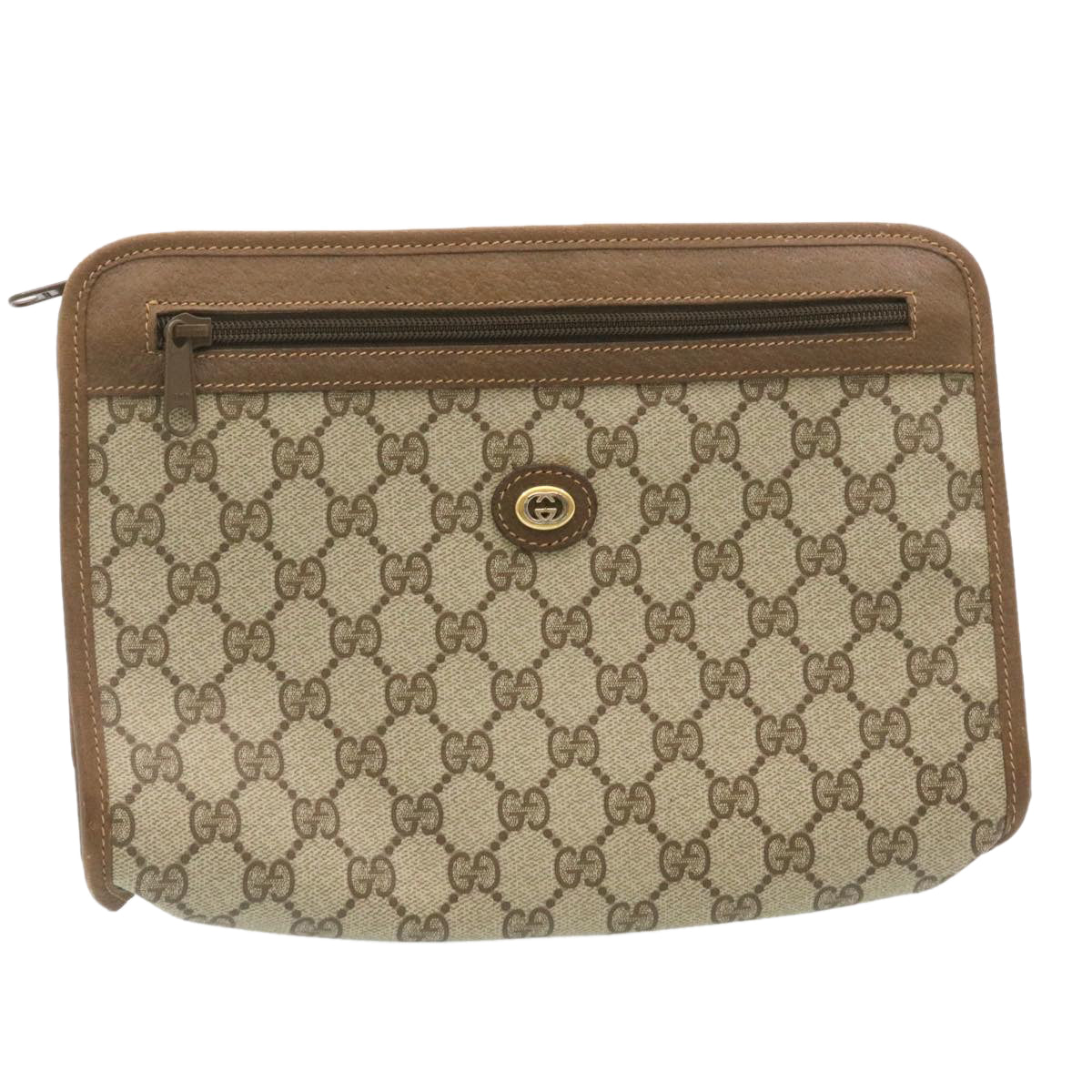 GUCCI GG Canvas Clutch Bag PVC Leather Beige am2188g