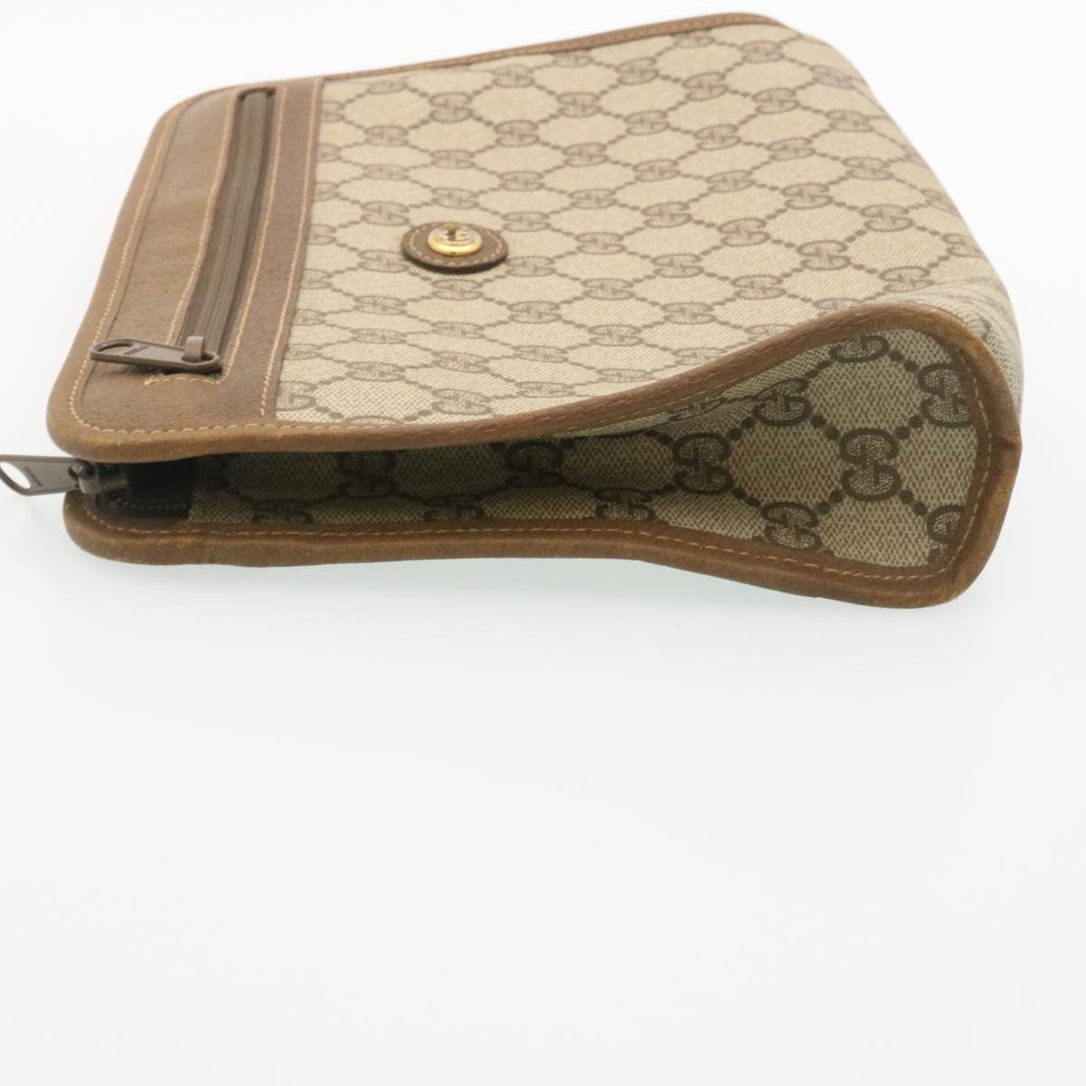 GUCCI GG Canvas Clutch Bag PVC Leather Beige am2188g