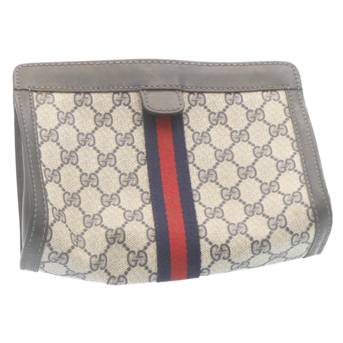 GUCCI Sherry Line GG Canvas Clutch Bag Navy Red am2201g