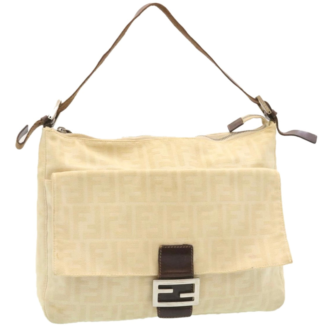 FENDI Zucca Canvas Mamma Baguette Shoulder Bag Beige am2225g
