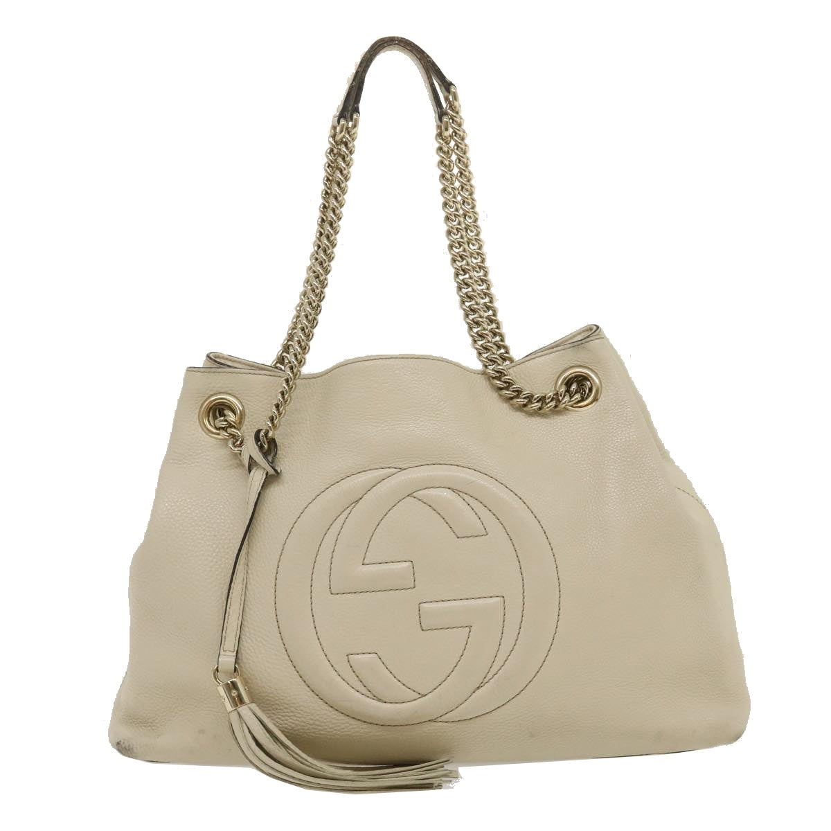 GUCCI Interlocking Chain Tote Bag Leather White am2354g