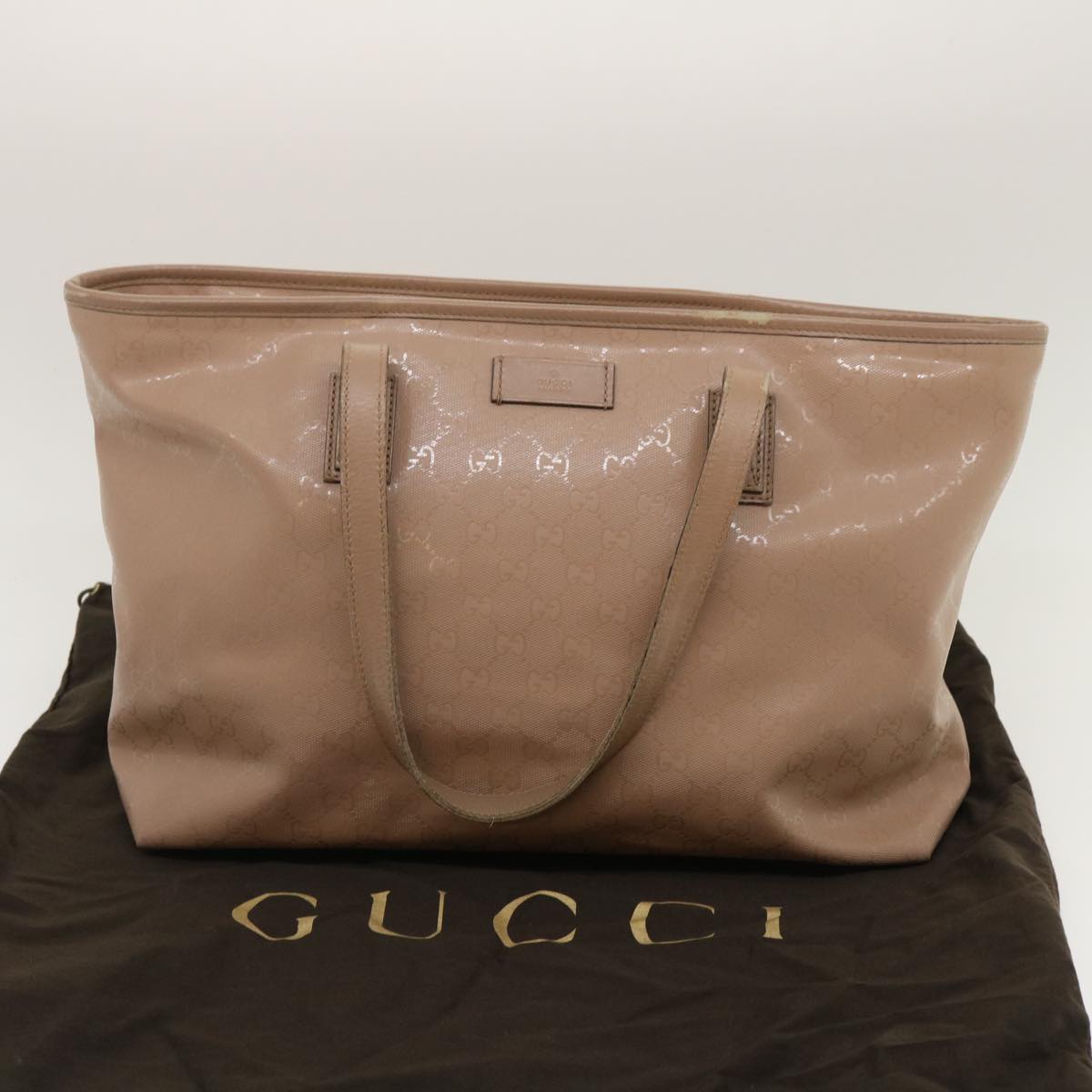 GUCCI GG Canvas Tote Bag PVC Leather Beige am2355g