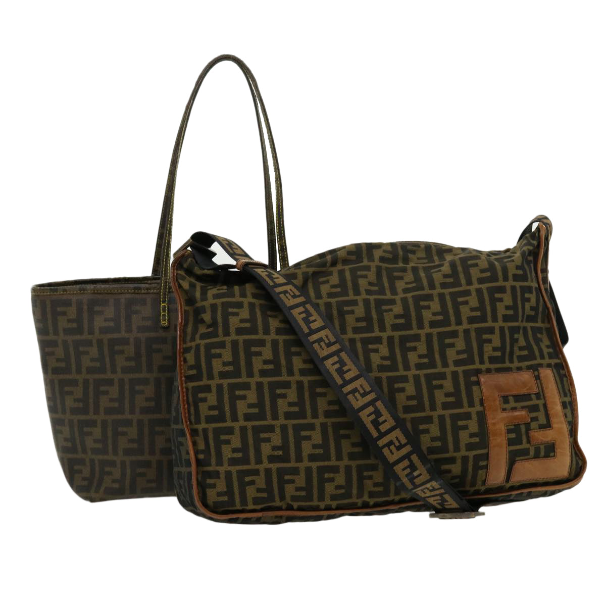 FENDI Zucca Canvas Shoulder Bag 2Set Black Brown am2696g