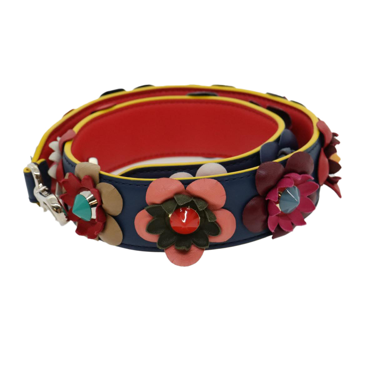 FENDI Strap You Flower Shoulder Strap Leather Multicolor Navy 8AV077 am2736g
