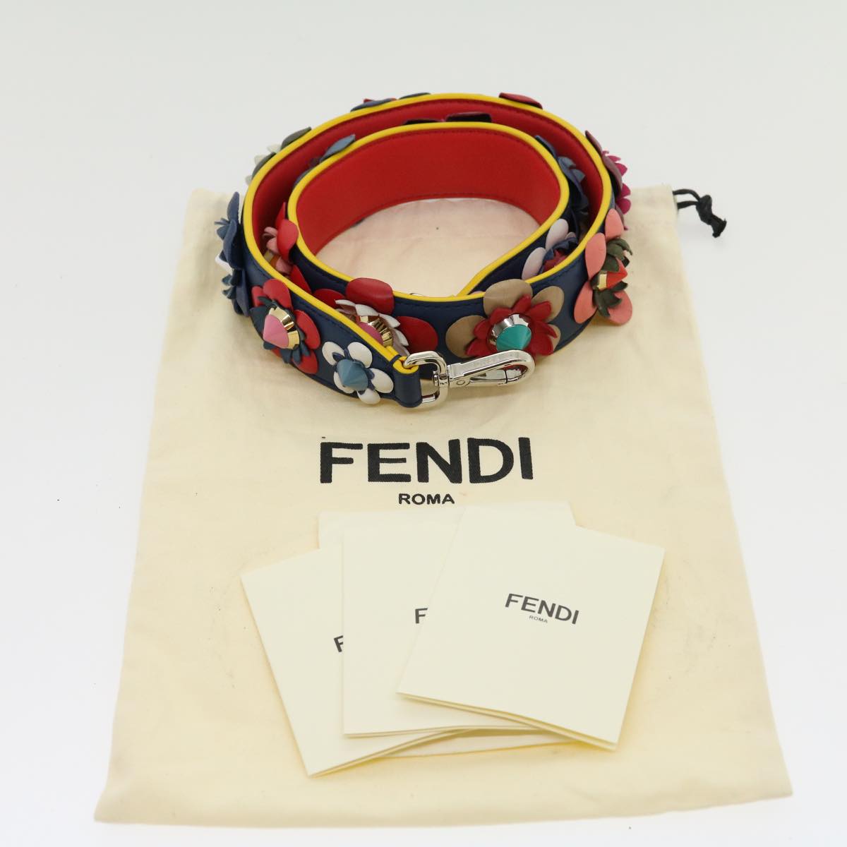 FENDI Strap You Flower Shoulder Strap Leather Multicolor Navy 8AV077 am2736g