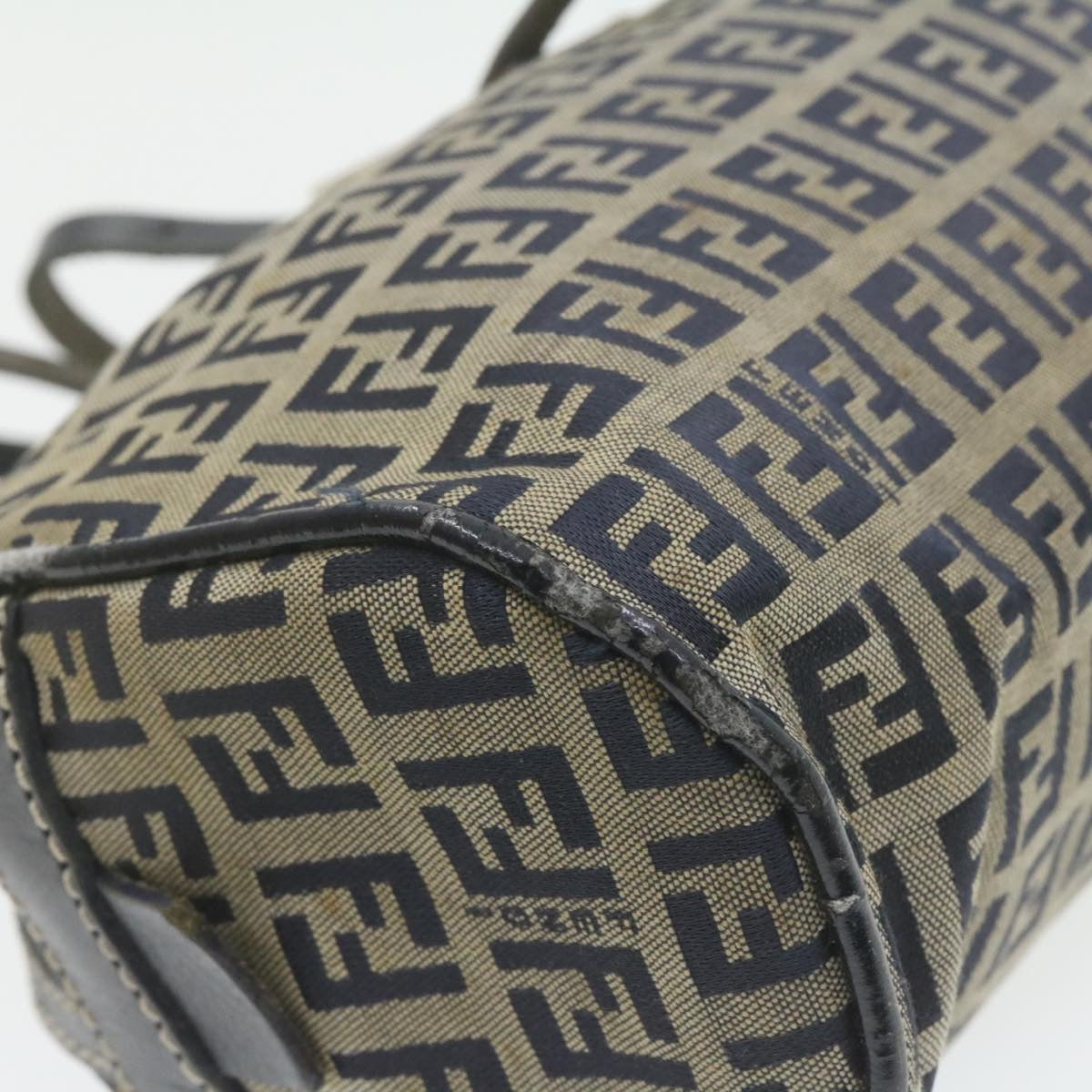FENDI Zucchino Canvas Hand Bag Navy Blue am577g