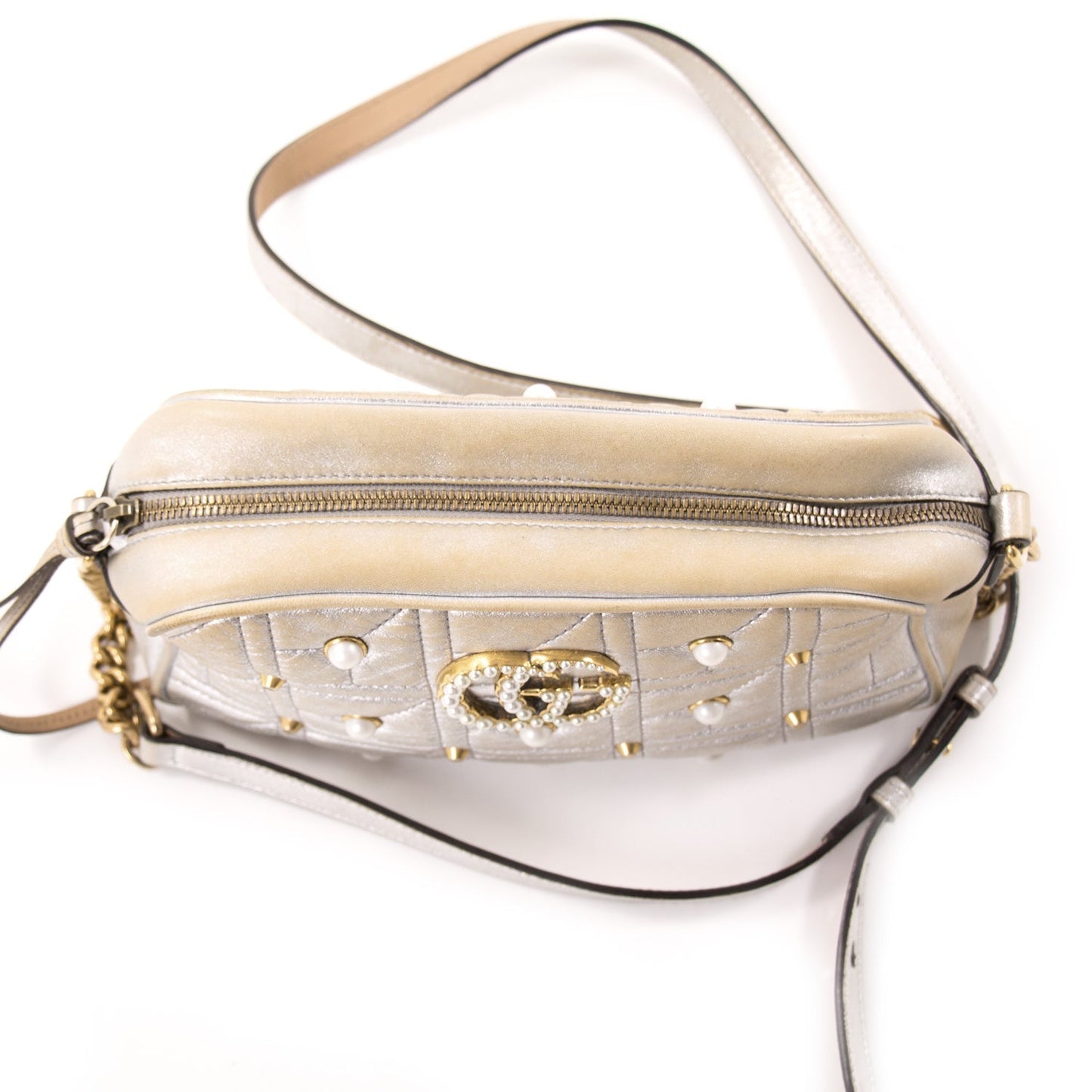 Gucci GG Marmont MatelassÃƒÆ’Ã‚Â© Silver Metallic Bag