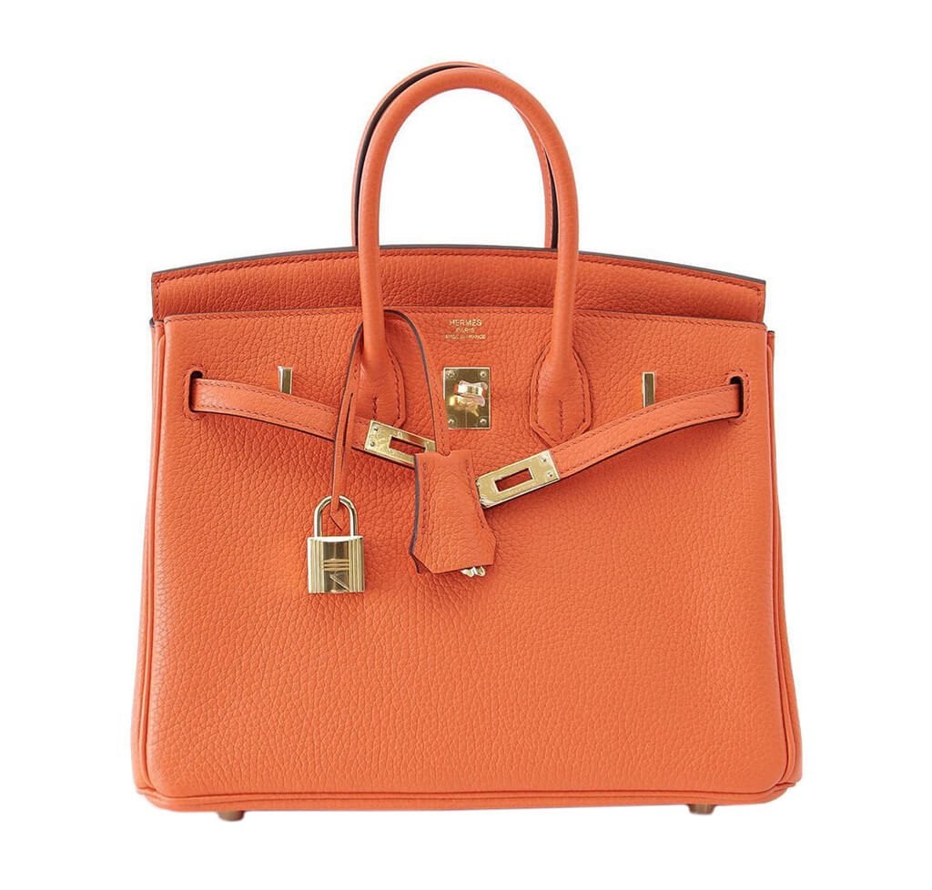 HermÃƒÆ’Ã‚Â¨s Birkin 25 Bag Orange Poppy Gold Hardware
