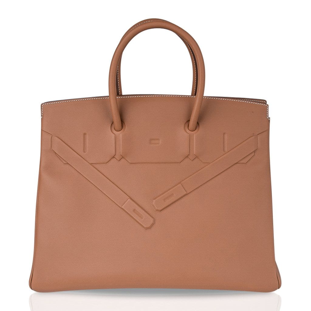 Hermes Shadow Birkin 35 Bag Limited Edition Gold Evercalf Leather New