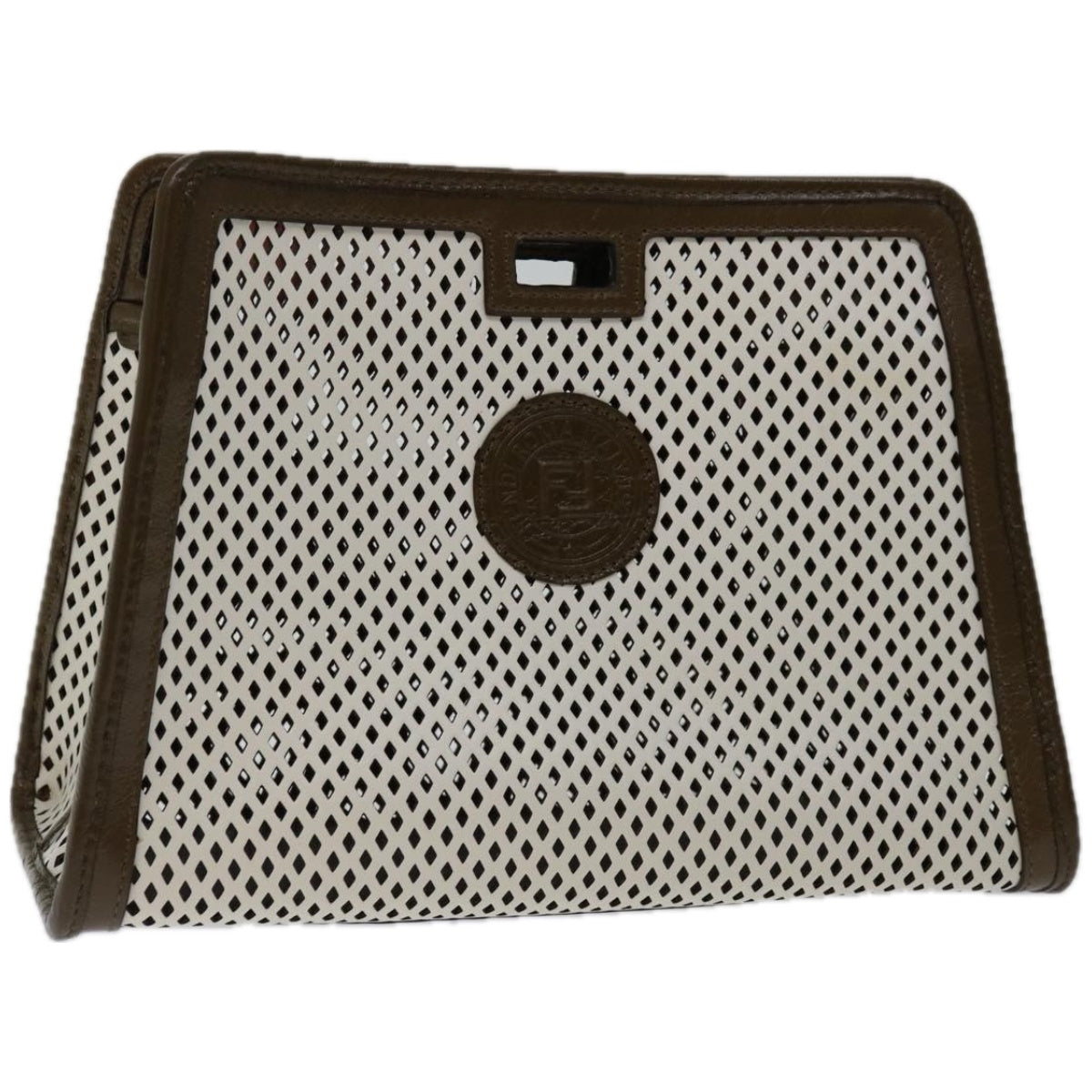 FENDI Mini Peek A Boo Clutch Bag Leather White
