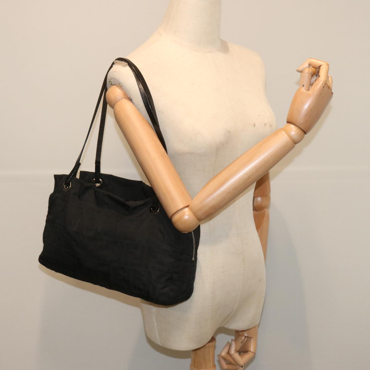 FENDI Zucca Canvas Hand Bag Black hk1179