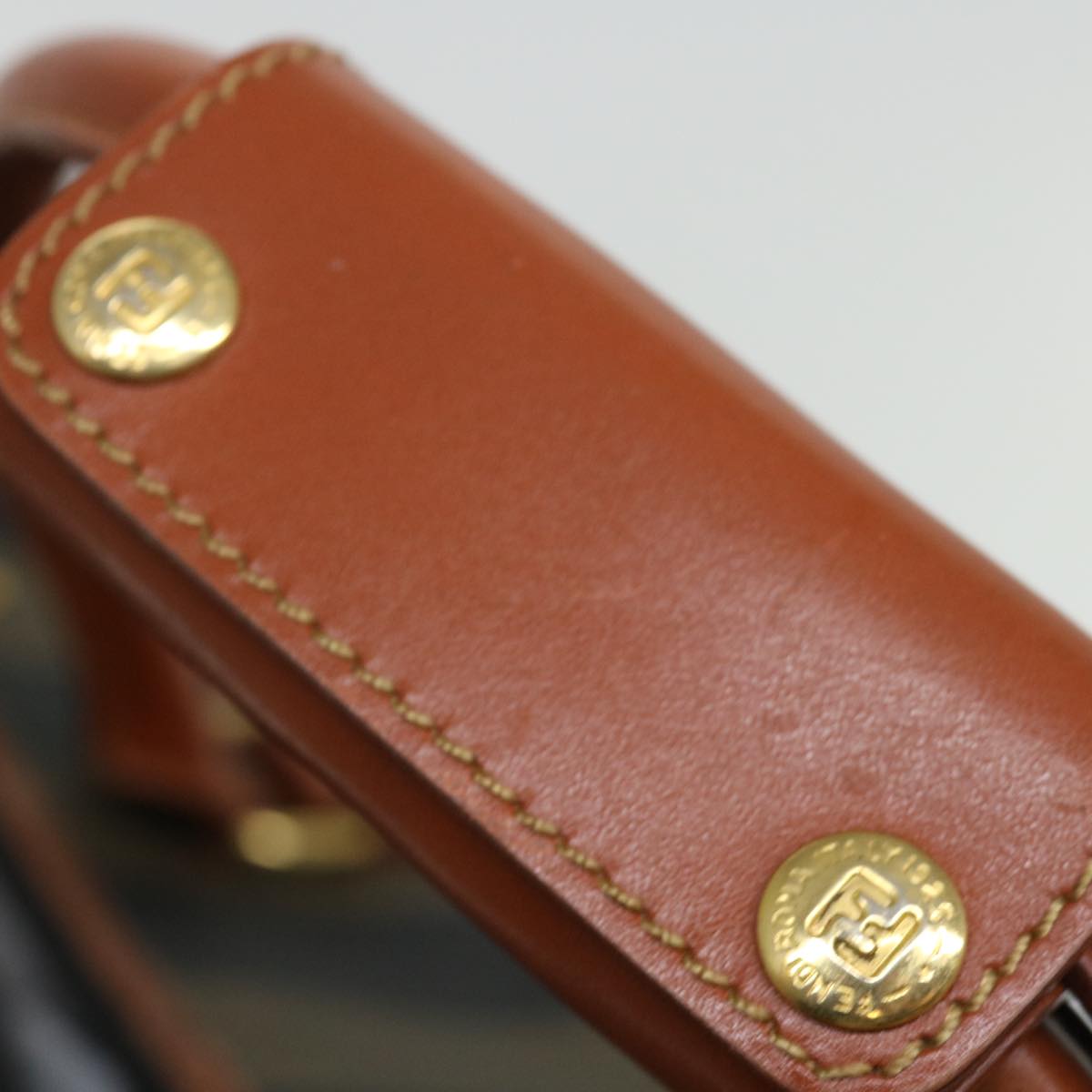 FENDI Pecan Canvas Boston Bag Coated Canvas 2way Brown Khaki hk1204