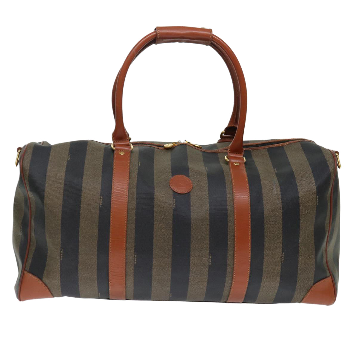 FENDI Pecan Canvas Boston Bag Coated Canvas 2way Brown Khaki hk1204