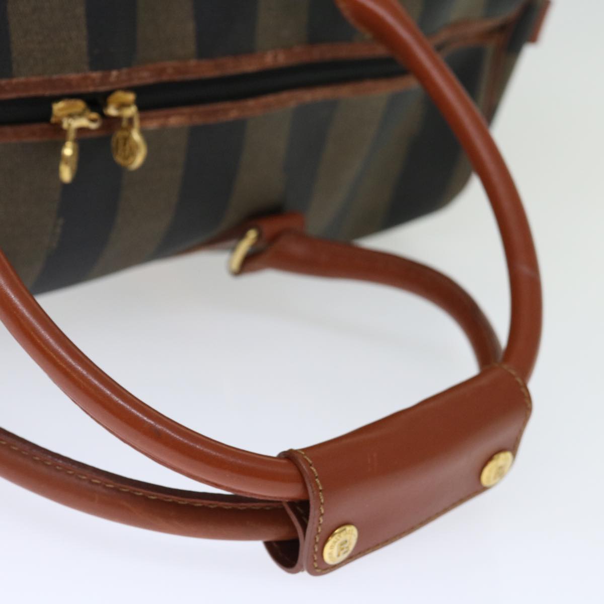 FENDI Pecan Canvas Boston Bag Coated Canvas 2way Brown Khaki hk1204