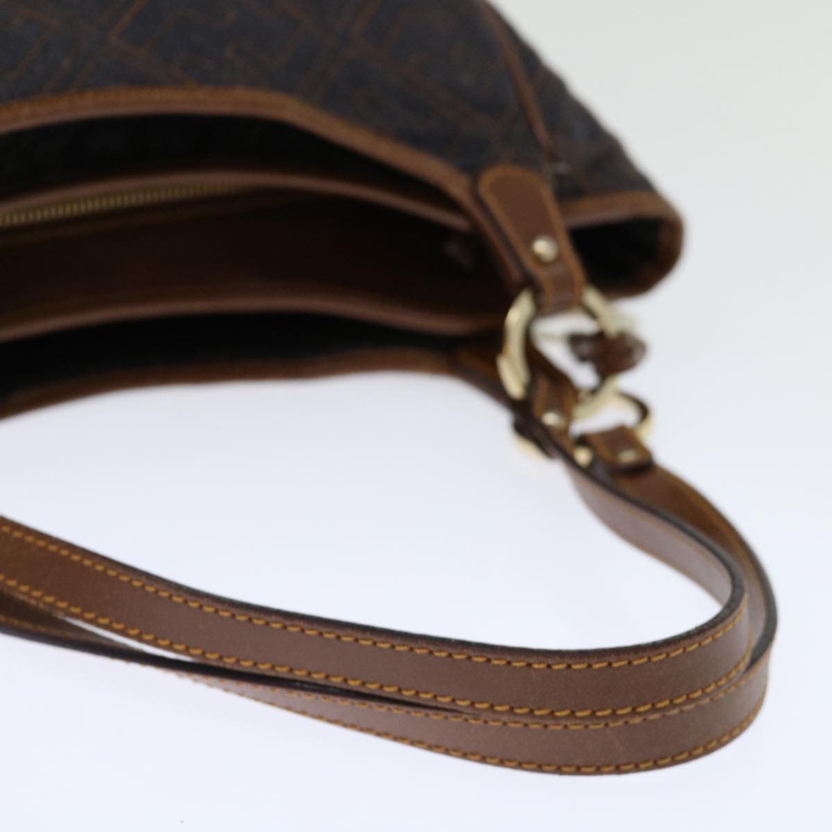 FENDI Zucca Canvas Shoulder Bag Navy Brown hk1233
