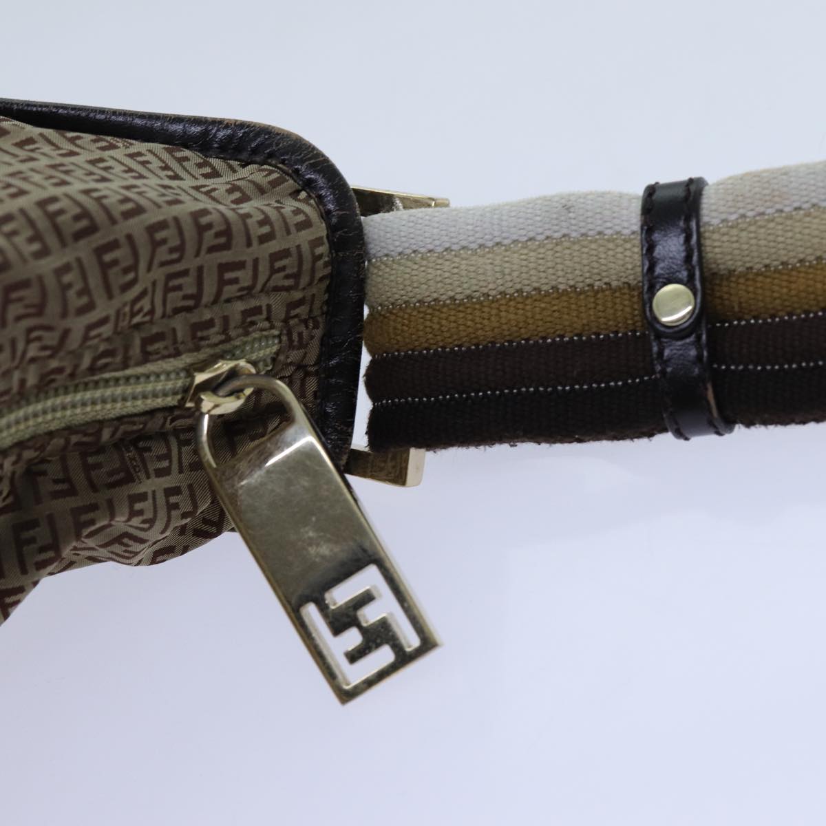 FENDI Zucchino Canvas Shoulder Bag Nylon Beige hk1267
