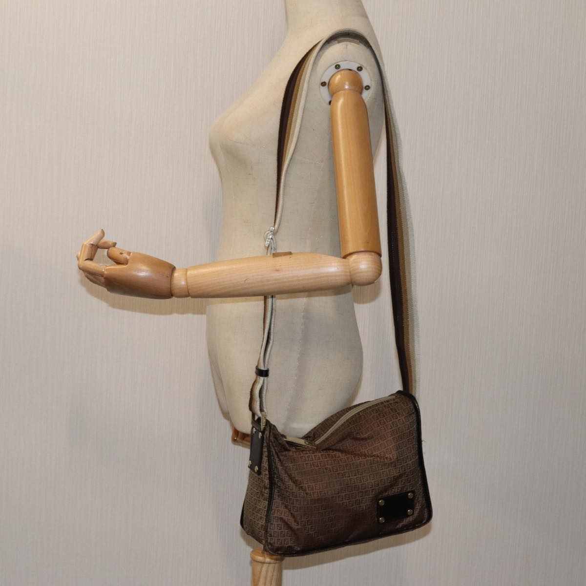 FENDI Zucchino Canvas Shoulder Bag Nylon Beige hk1267