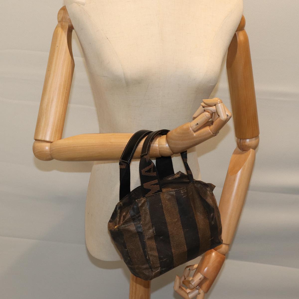 FENDI Pecan Canvas Hand Bag Coated Canvas Brown Black hk1268