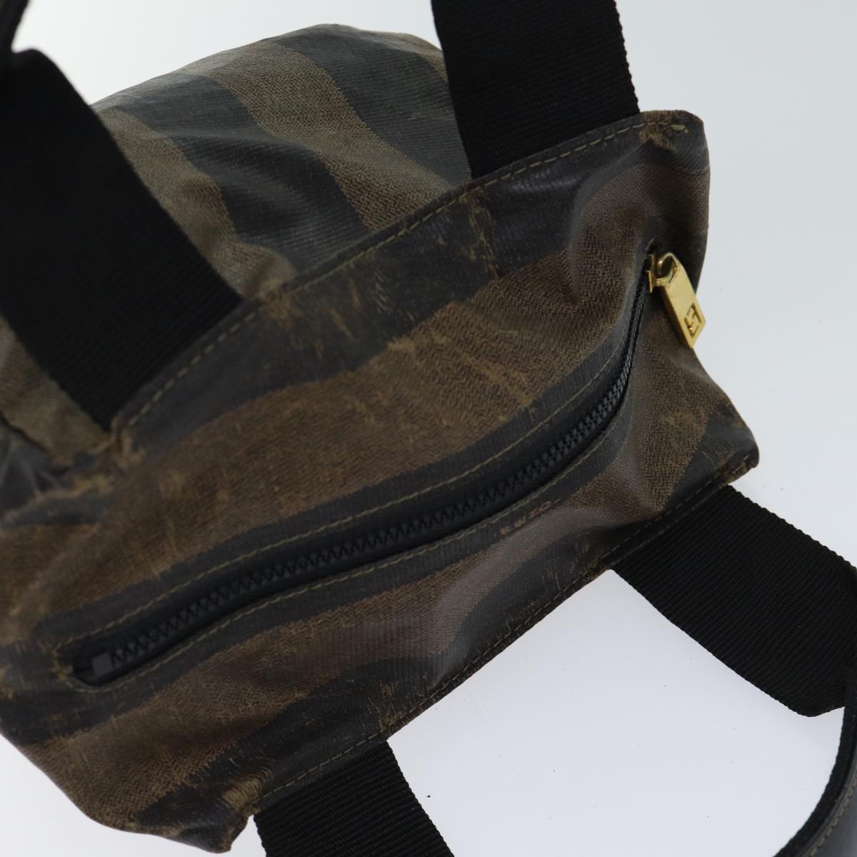 FENDI Pecan Canvas Hand Bag Coated Canvas Brown Black hk1268