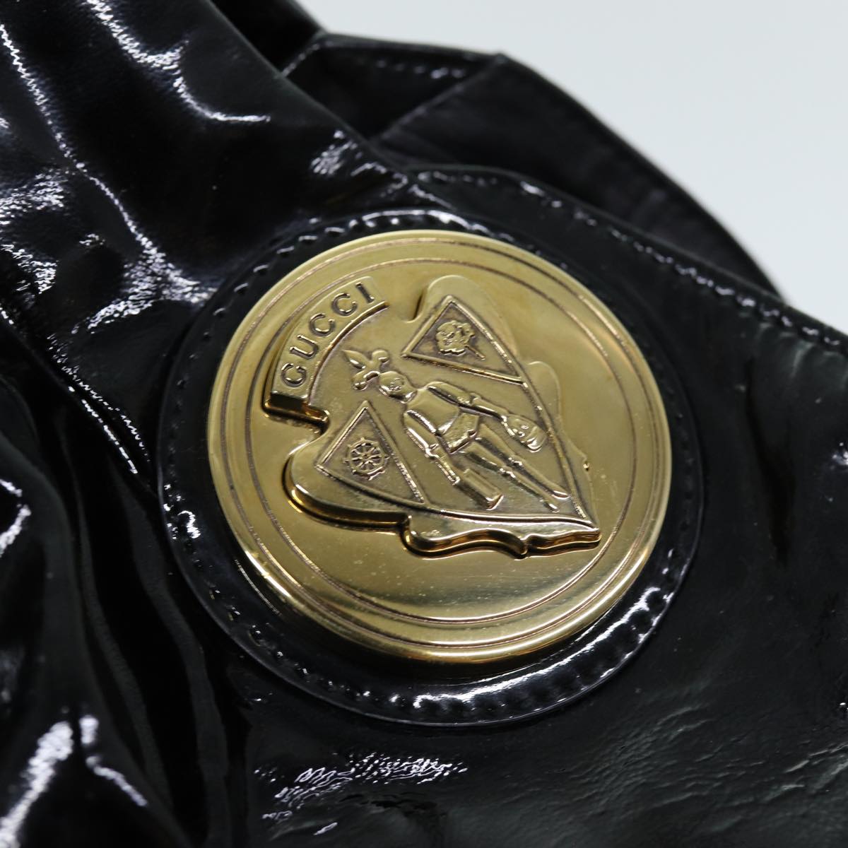 GUCCI Histeria Hand Bag Enamel 2way Black 197016 hk1277