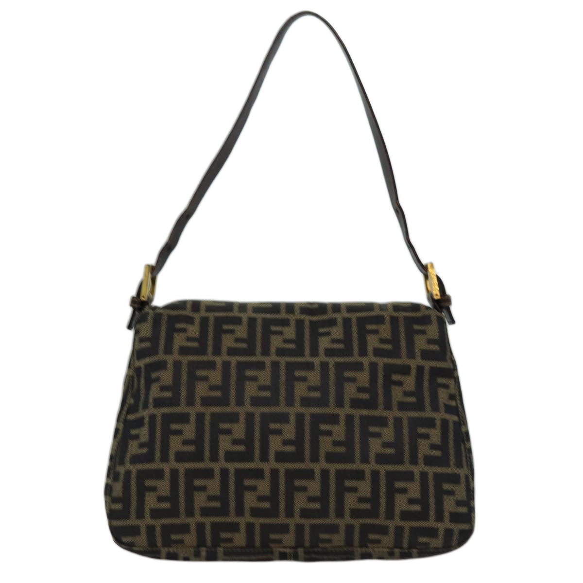 FENDI Zucca Canvas Mamma Baguette Shoulder Bag Black Brown hk1297