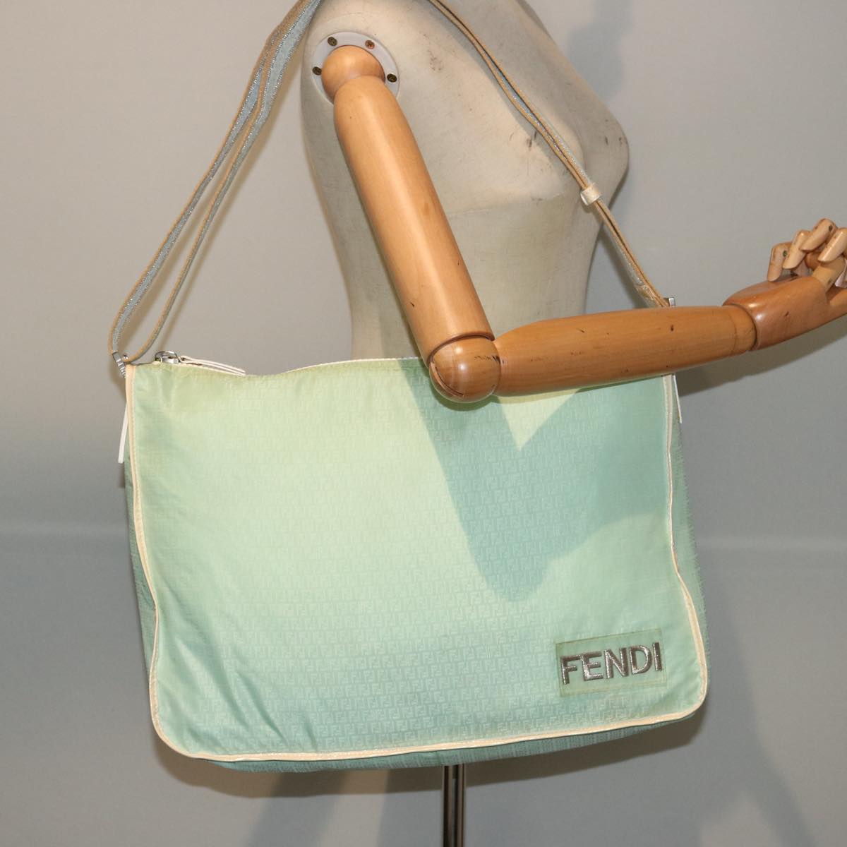 FENDI Zucchino Canvas Shoulder Bag Nylon Green hk1304