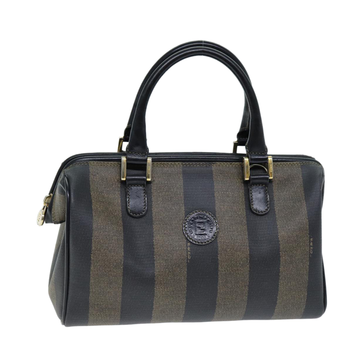 FENDI Pecan Canvas Boston Bag Brown Black hk1305