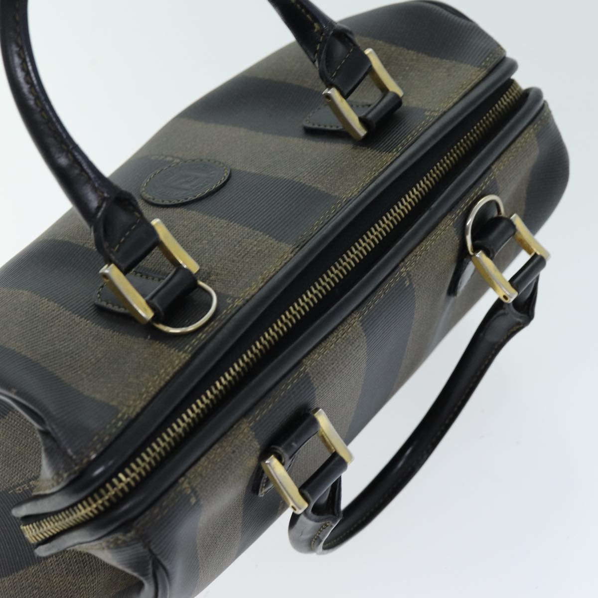 FENDI Pecan Canvas Boston Bag Brown Black hk1305