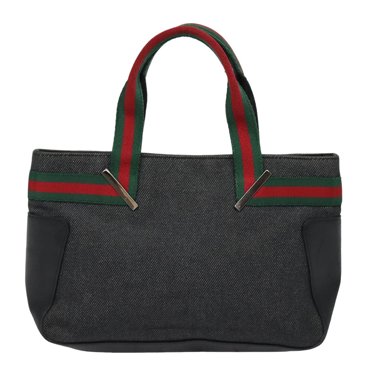 GUCCI Web Sherry Line Hand Bag Canvas Gray Red Green 73984 hk1378