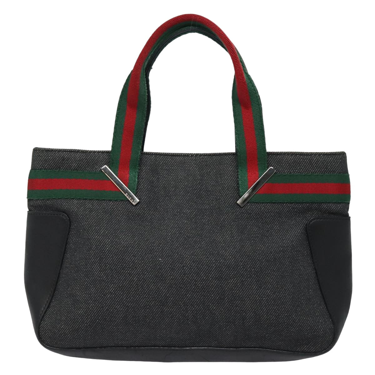 GUCCI Web Sherry Line Hand Bag Canvas Gray Red Green 73984 hk1378