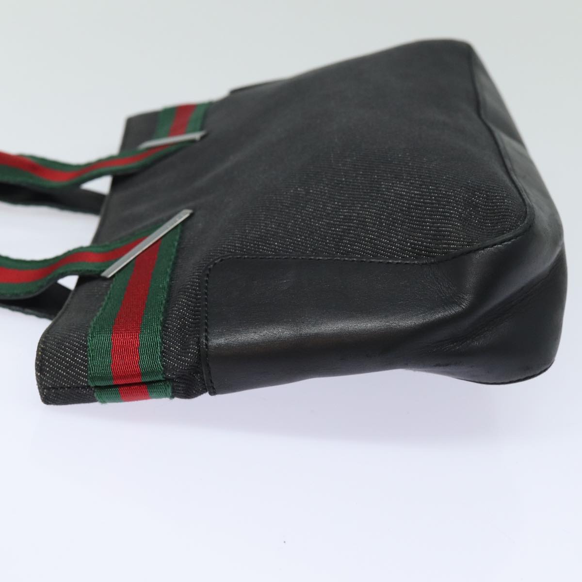 GUCCI Web Sherry Line Hand Bag Canvas Gray Red Green 73984 hk1378