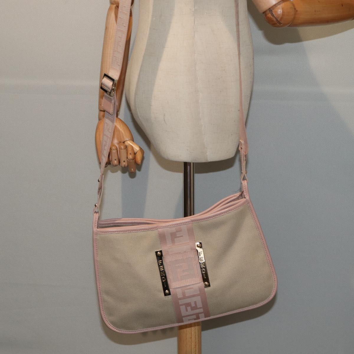 FENDI Shoulder Bag Canvas Beige hk1442