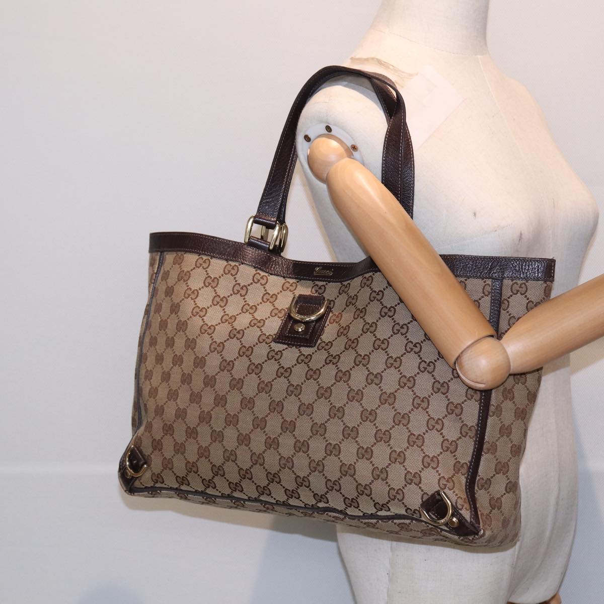 GUCCI GG Canvas Tote Bag Beige Gold 141472 hk1561