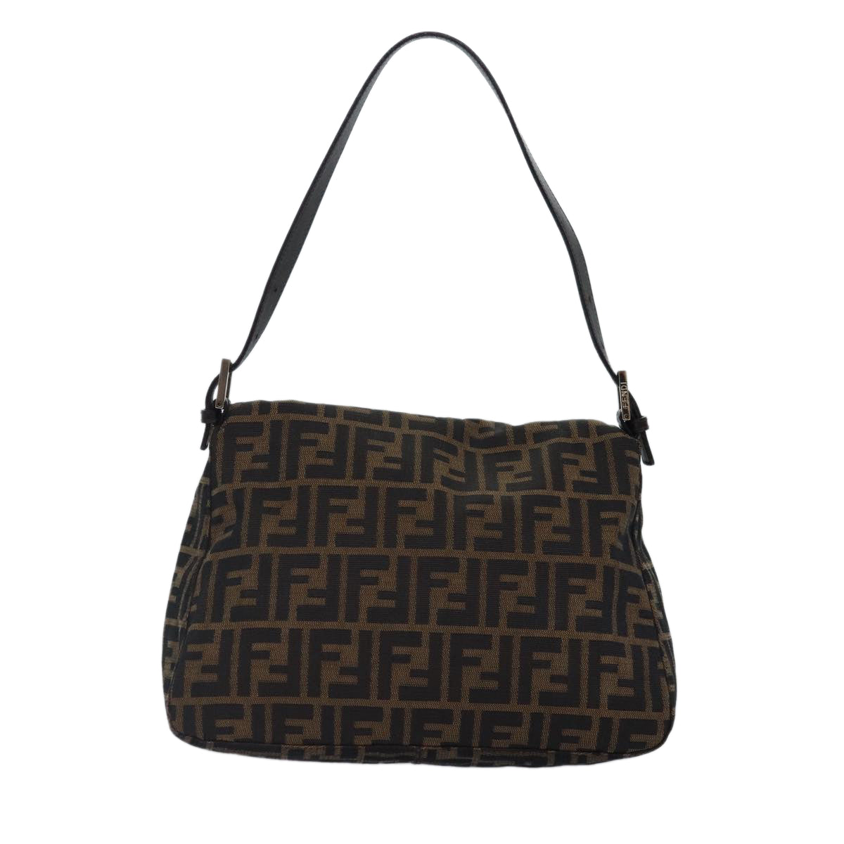 FENDI Zucca Canvas Mamma Baguette Shoulder Bag Brown Black Silver hk1612