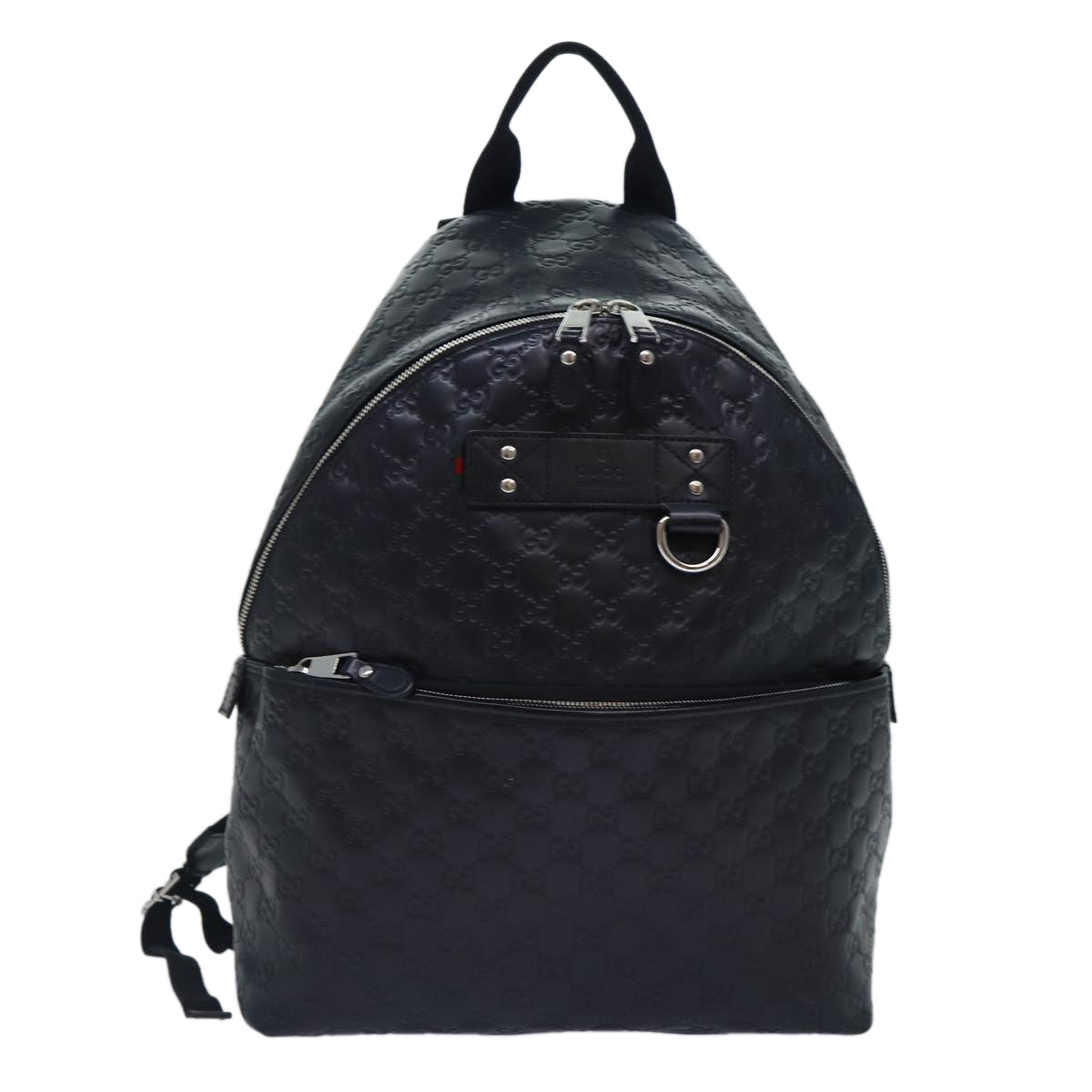GUCCI GG Canvas Backpack Leather Guccissima Black Silver 268184 hk1636