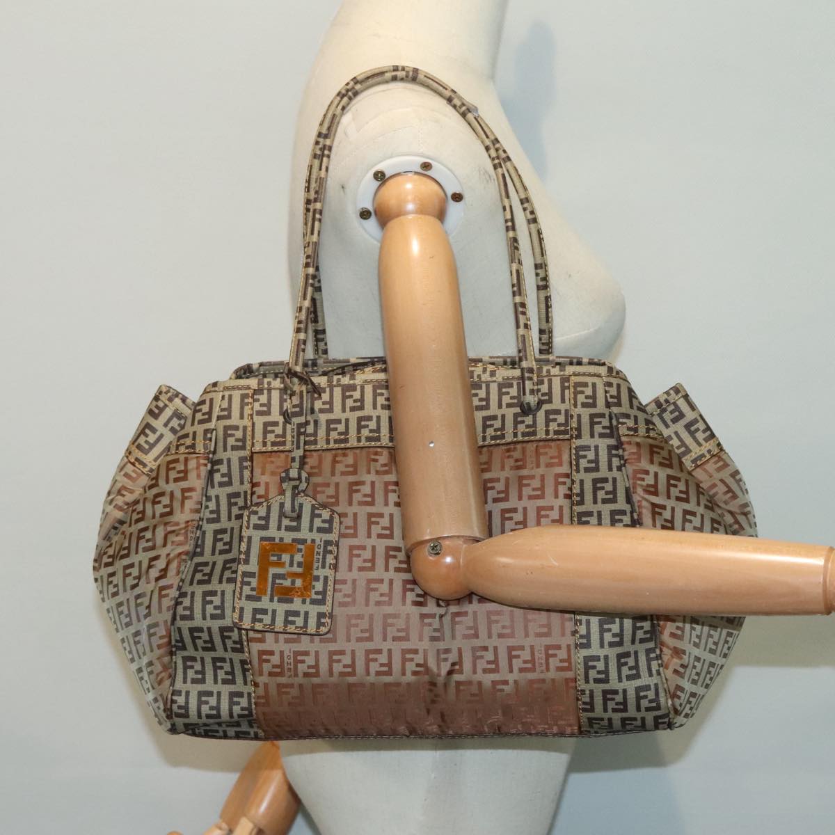 FENDI Zucchino Tote Bag Nylon Beige 8BN174 hk1659