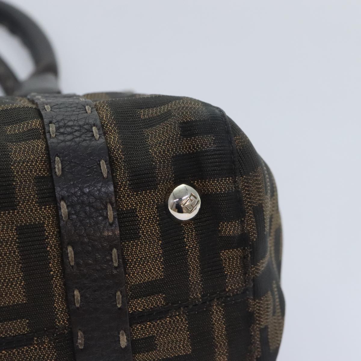FENDI Zucca Canvas Celleria Hand Bag Brown Black 8BR486 hk1663