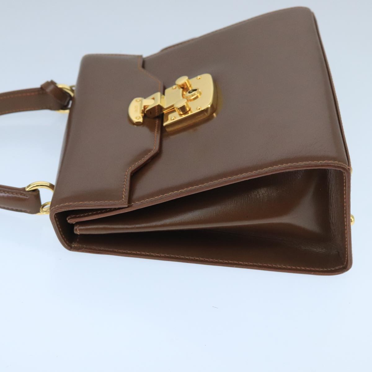 GUCCI Ready Lock Hand Bag Leather 2way Brown Gold hk1714